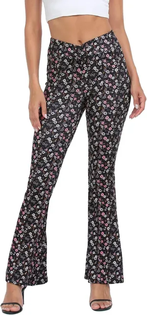 HDE Women's Crossover Flare Yoga Pants Ribbed High Waist Wide Leg Bell Bottoms
