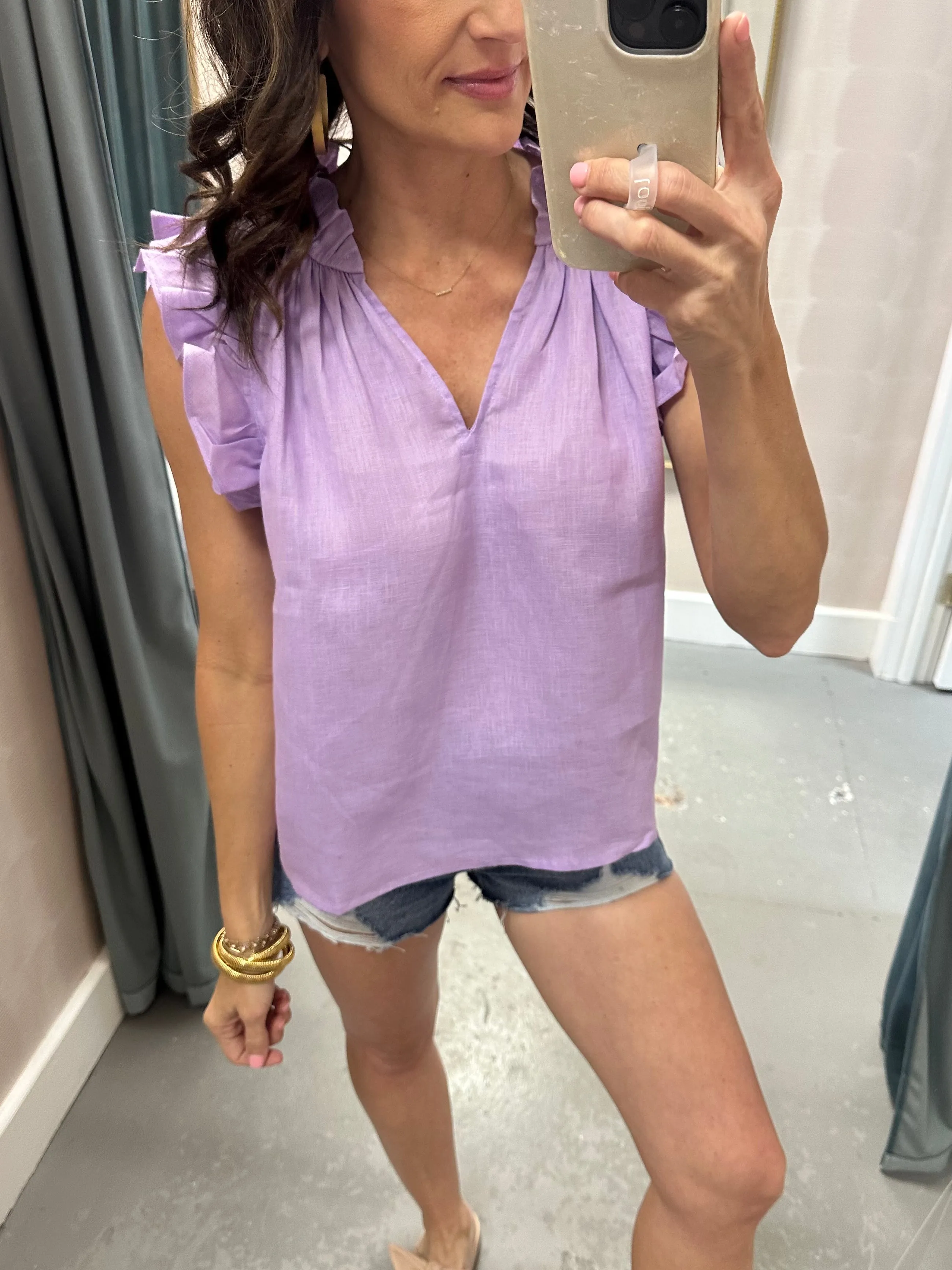 Heidi Linen Top-Lilac