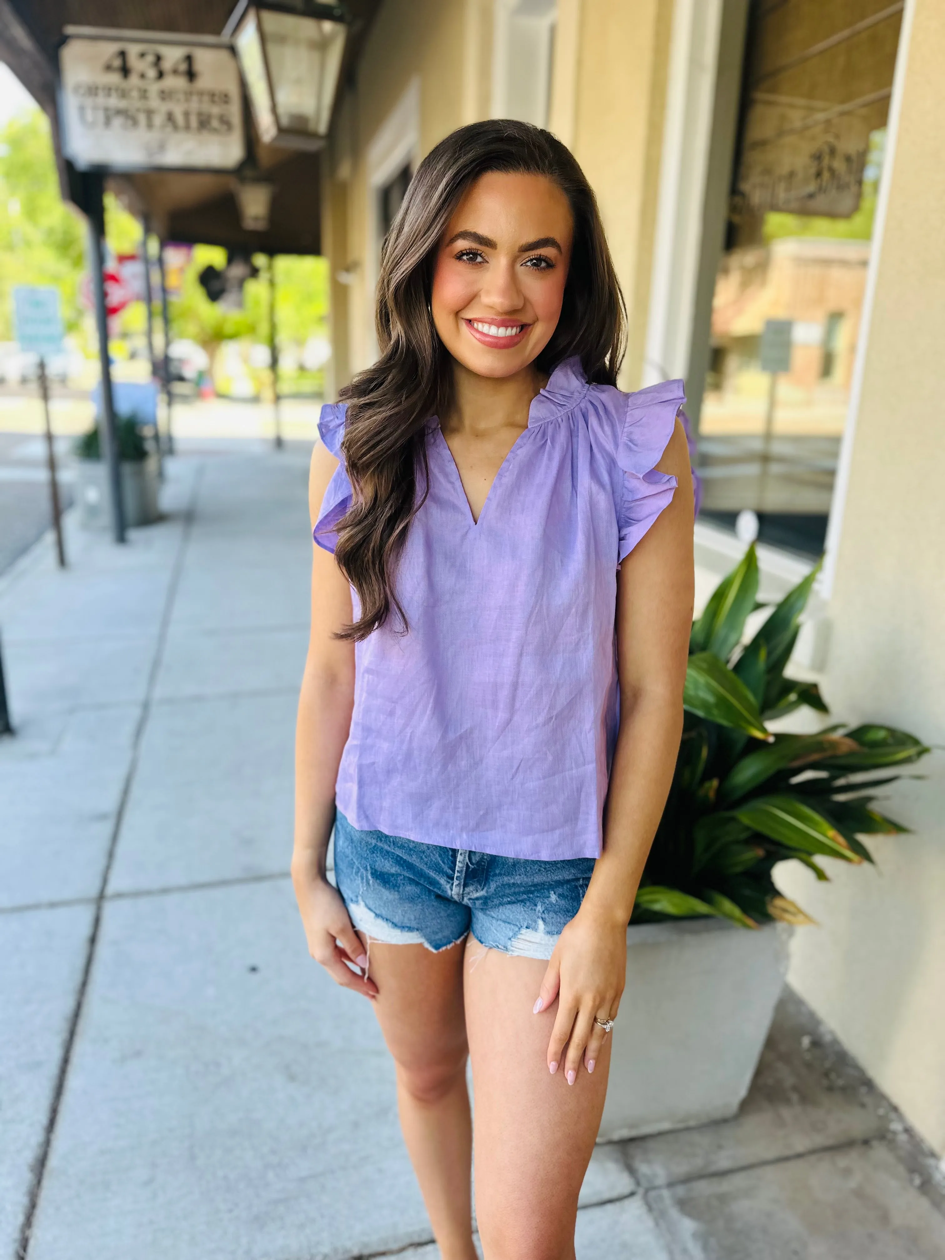 Heidi Linen Top-Lilac