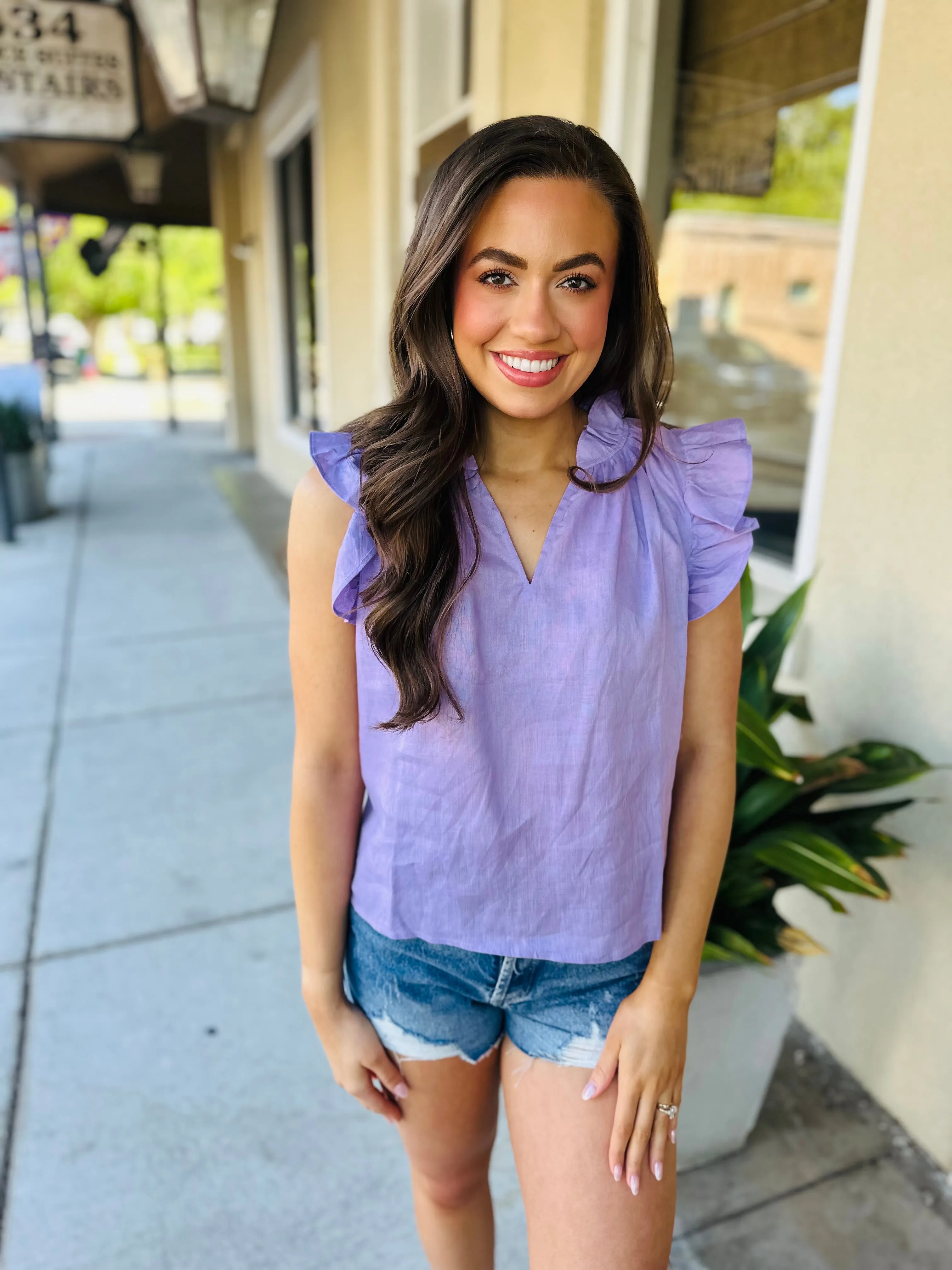 Heidi Linen Top-Lilac