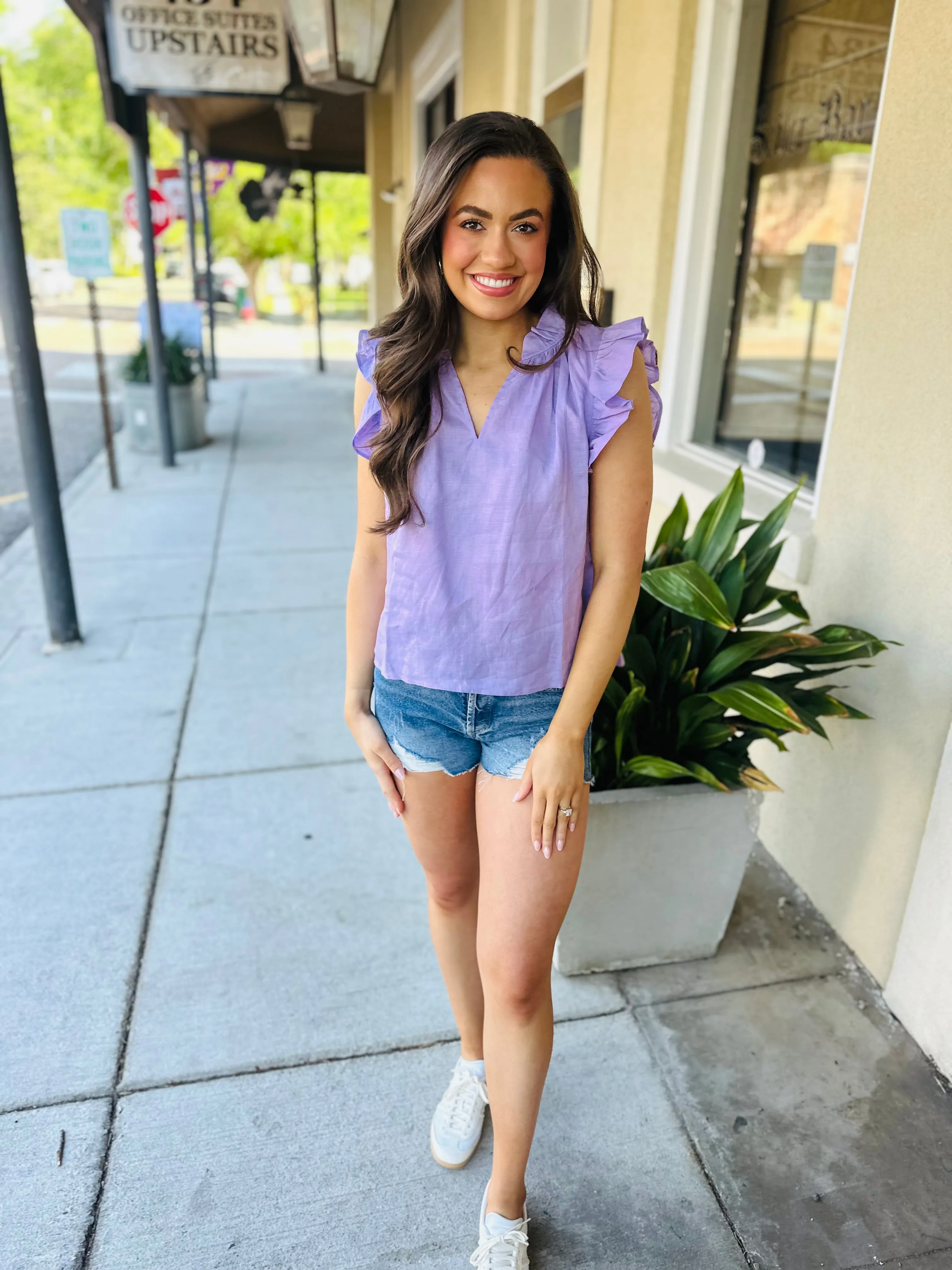 Heidi Linen Top-Lilac