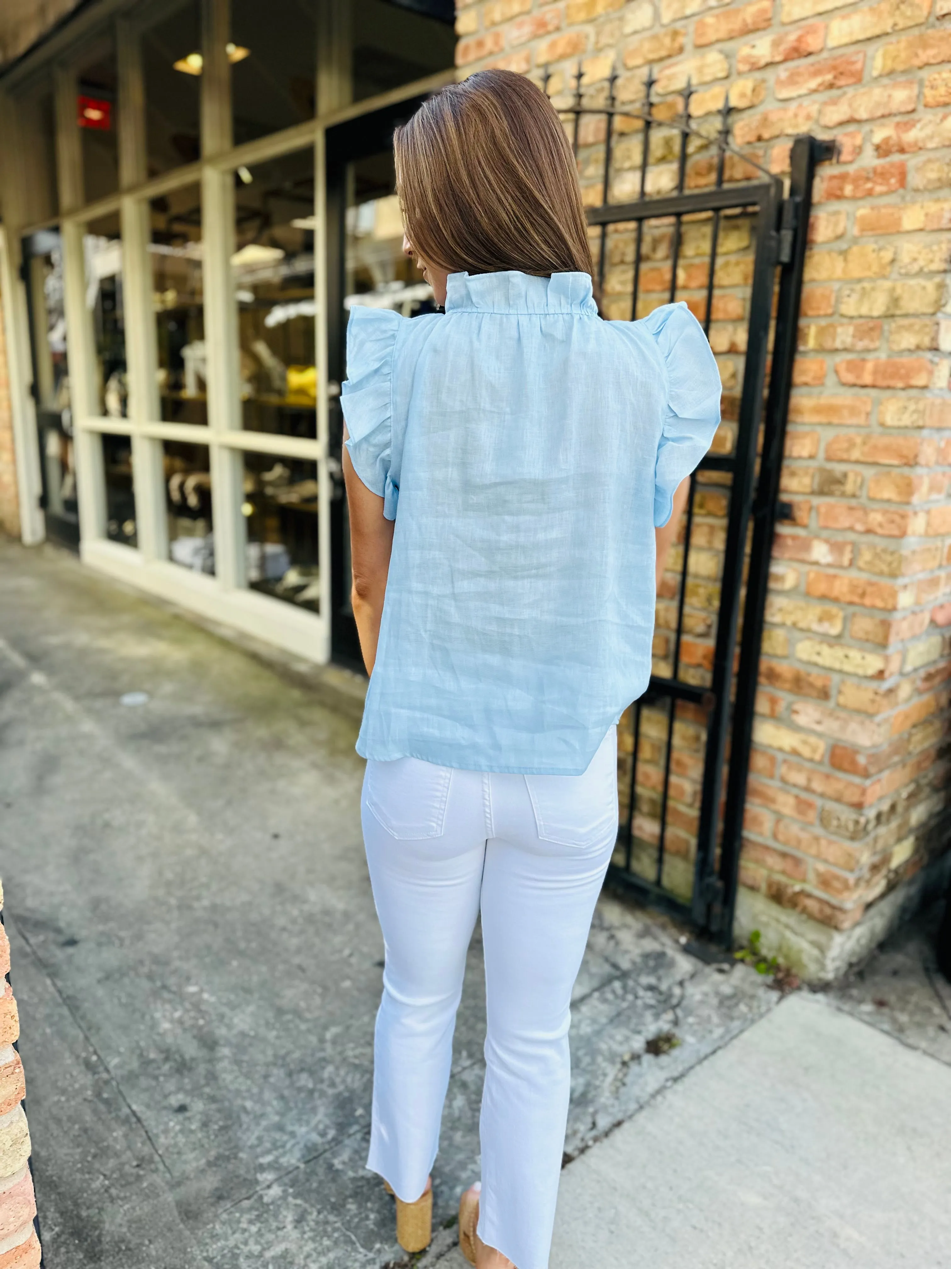 Heidi Linen Top-Lt. Blue