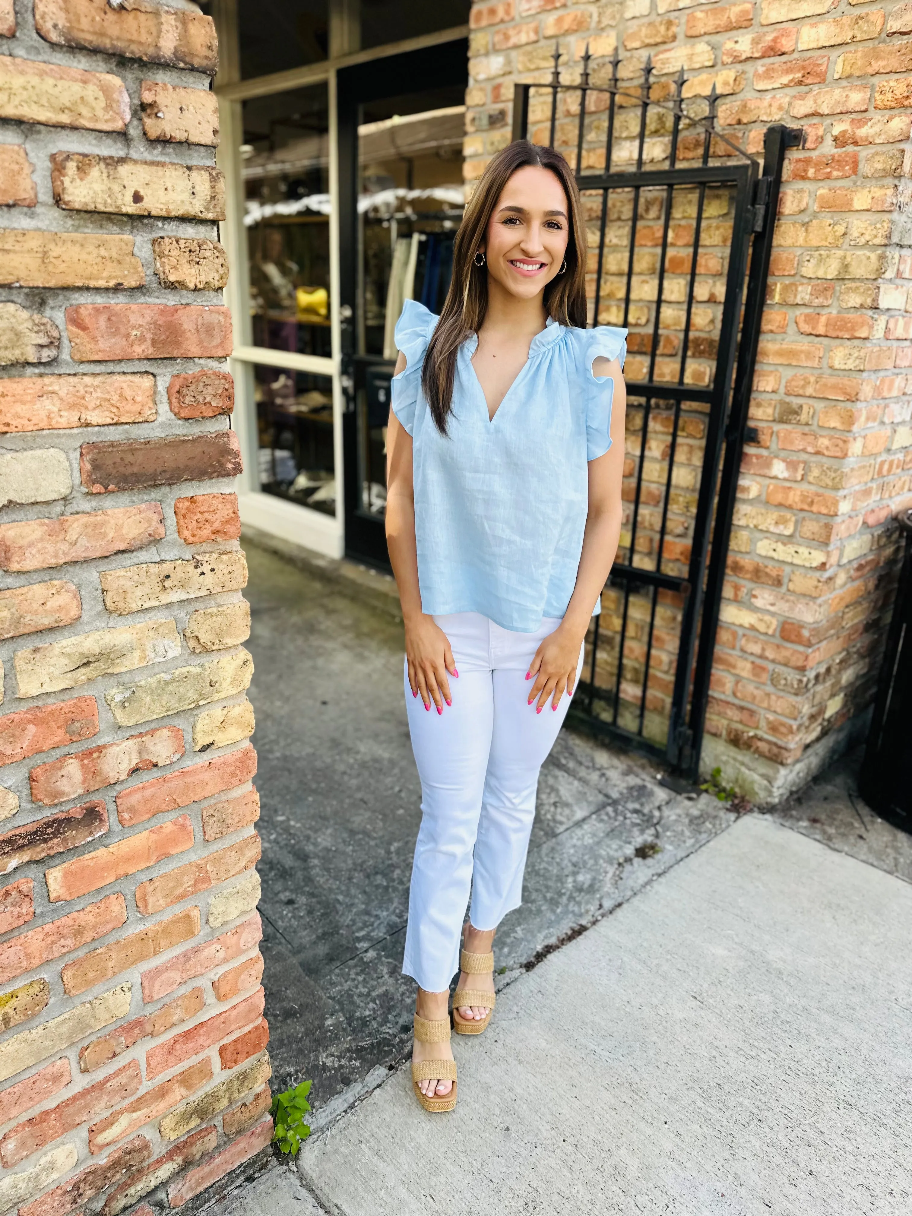 Heidi Linen Top-Lt. Blue