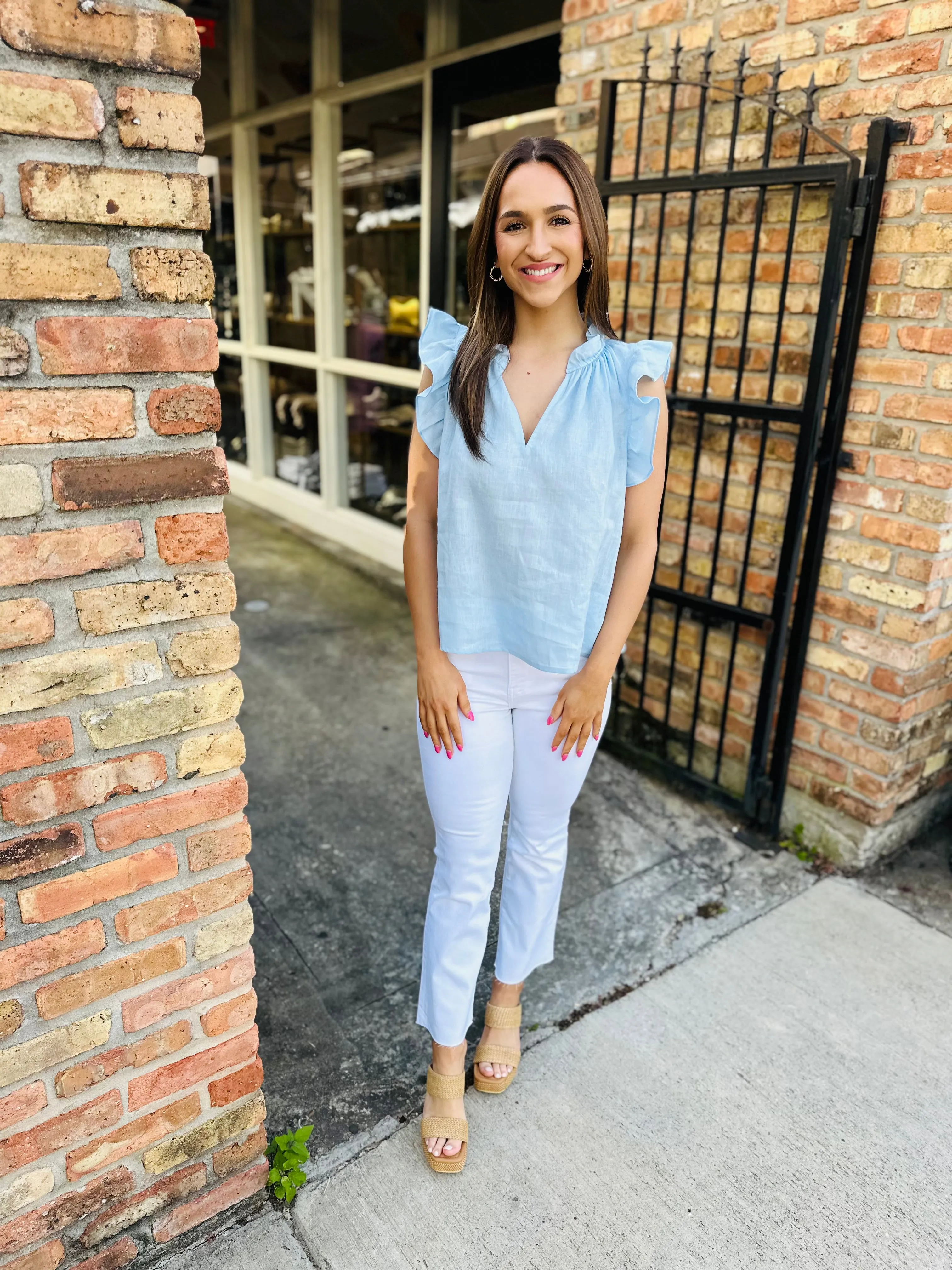 Heidi Linen Top-Lt. Blue