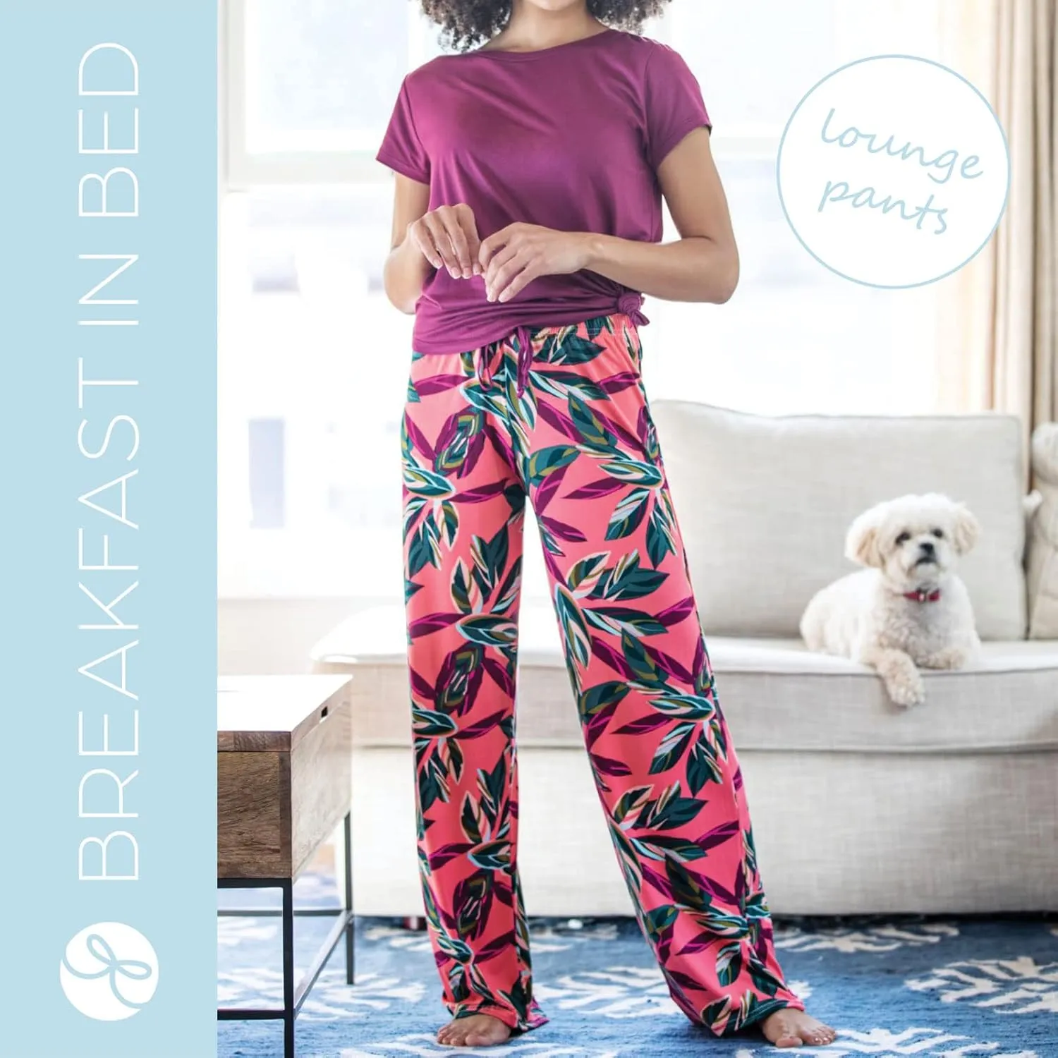 Hello Mello Signature Lounge Pants Womens Soft Pajama Bottoms Elastic Waistband Drawstring Tie