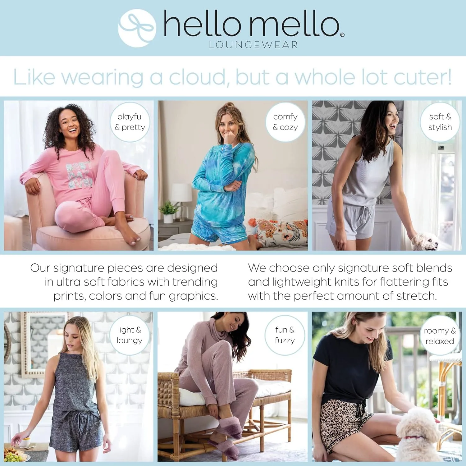 Hello Mello Signature Lounge Pants Womens Soft Pajama Bottoms Elastic Waistband Drawstring Tie
