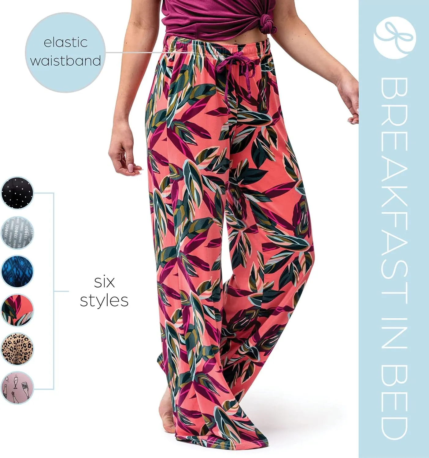 Hello Mello Signature Lounge Pants Womens Soft Pajama Bottoms Elastic Waistband Drawstring Tie