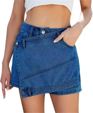 HGps8w Women's Irregular Denim Mini Skirt, Casual High Waisted 2025 Summer Bodycon Sexy Jean Skirts