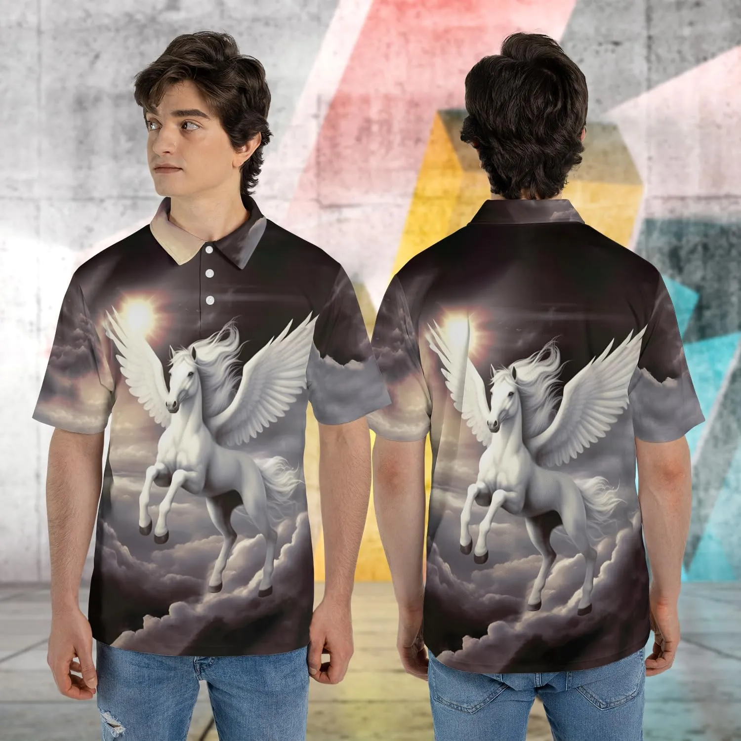 Horse Lovers Polo Shirts for Men - Love Horse Mens Quick Dry Short Sleeve Polo Shirts Series 23