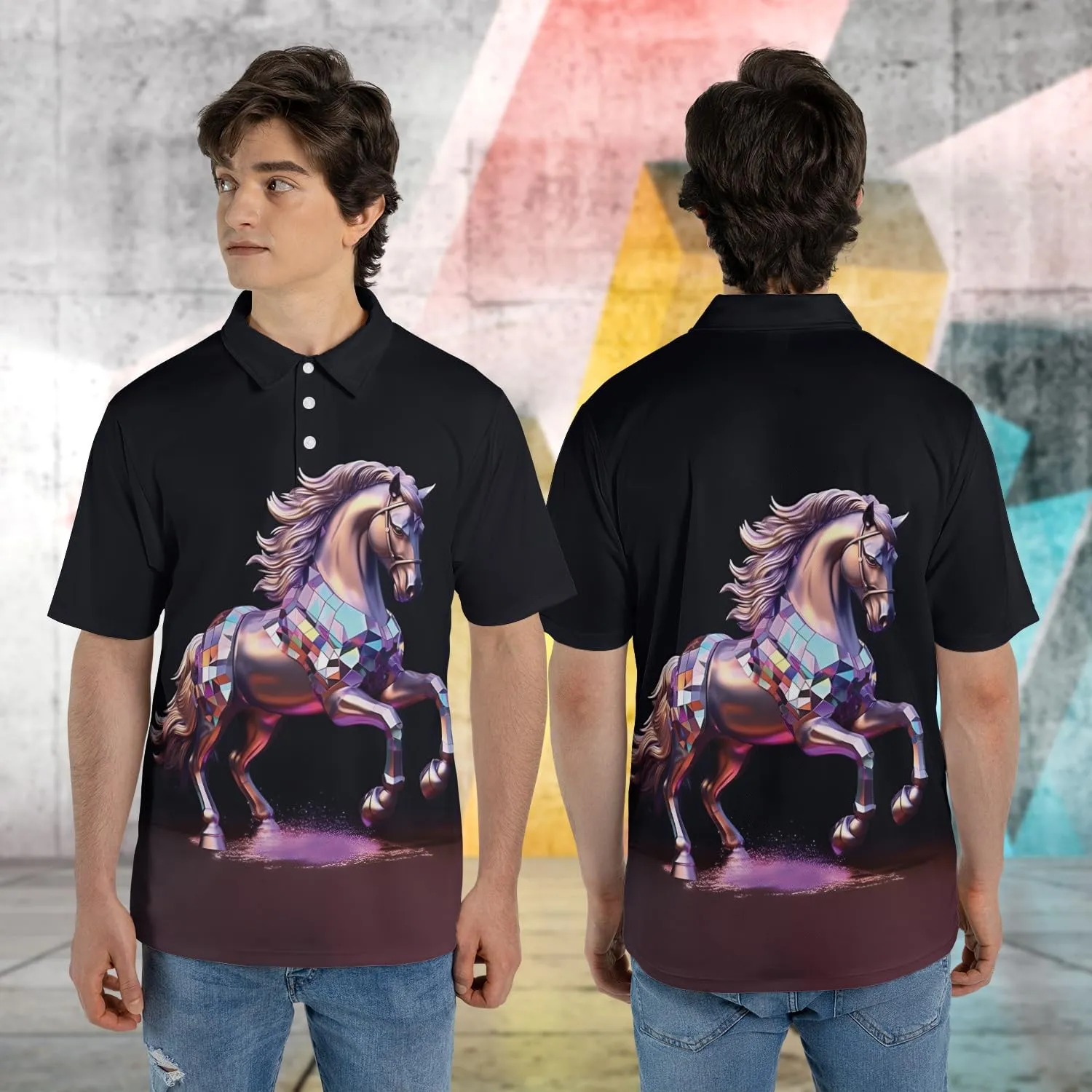 Horse Lovers Polo Shirts for Men - Love Horse Mens Quick Dry Short Sleeve Polo Shirts Series 23