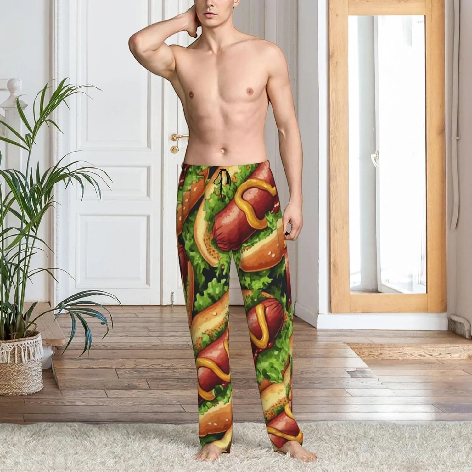 Hot Dog Food Print Pajama Pants For Men, Men'S Separate Bottoms, Lounge Pants