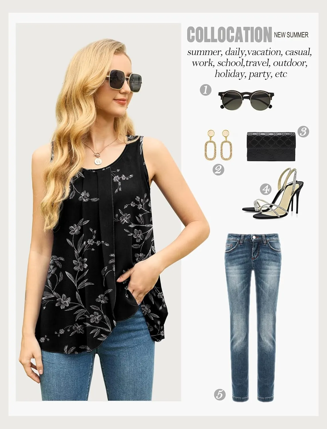IWOLLENCE Womens Summer Tank Tops Sleeveless Chiffon Double Layers Blouse Loose Round Neck Casual Shirts