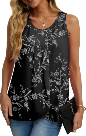 IWOLLENCE Womens Summer Tank Tops Sleeveless Chiffon Double Layers Blouse Loose Round Neck Casual Shirts