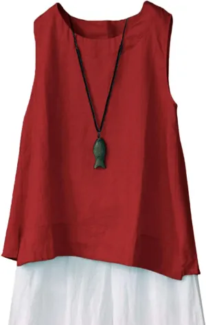 IXIMO Women's 100% Linen Sleeveless Tank Tops Summer Shirts Casual Blouses