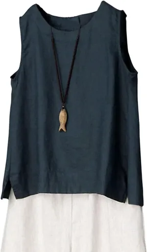 IXIMO Women's 100% Linen Sleeveless Tank Tops Summer Shirts Casual Blouses