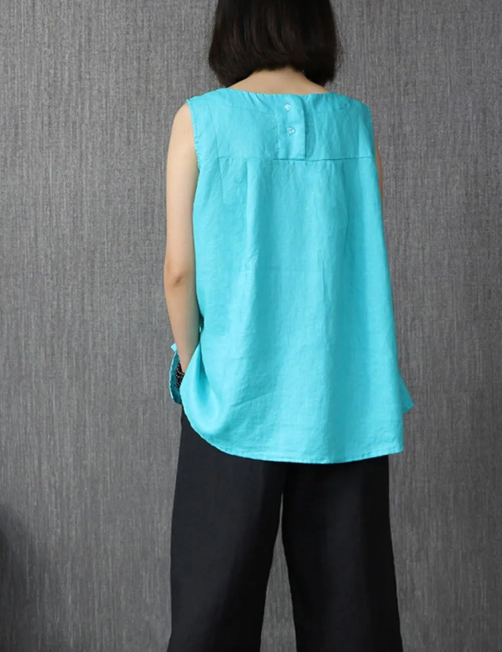 IXIMO Women's 100% Linen Sleeveless Tank Tops Summer Shirts Casual Blouses