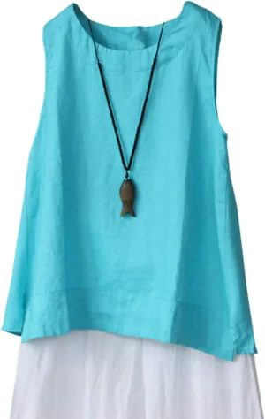 IXIMO Women's 100% Linen Sleeveless Tank Tops Summer Shirts Casual Blouses