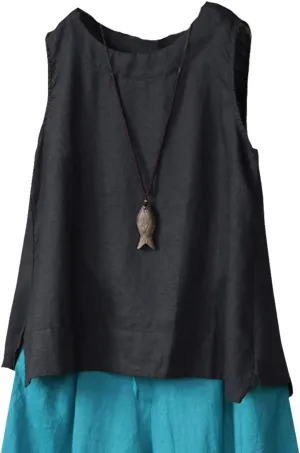 IXIMO Women's 100% Linen Sleeveless Tank Tops Summer Shirts Casual Blouses
