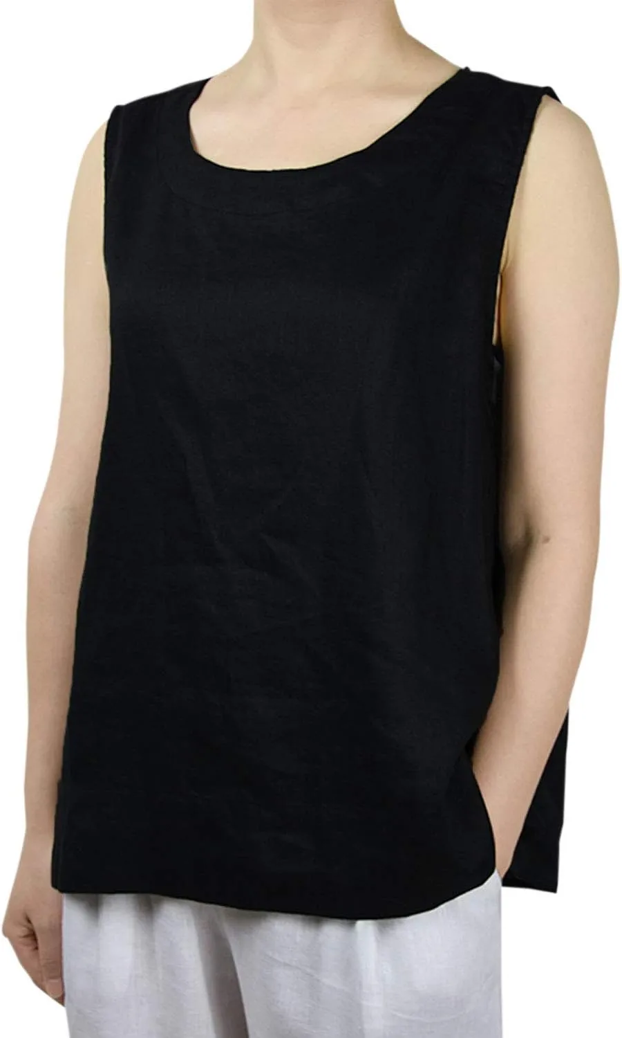 IXIMO Women's 100% Linen Sleeveless Tank Tops Summer Shirts Casual Blouses