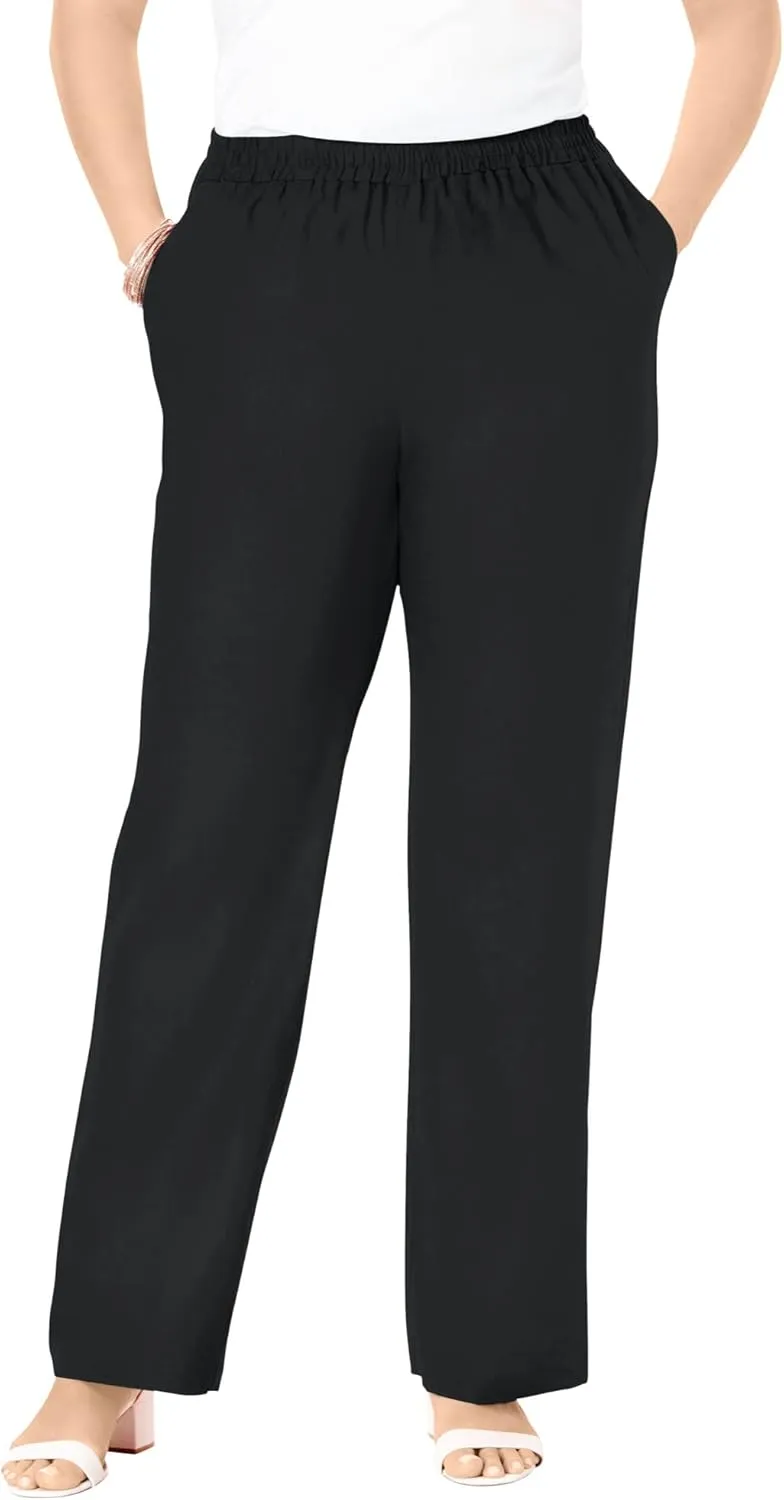 Jessica London Women's Plus Size Lightweight Linen-Blend Straight-Leg Pants