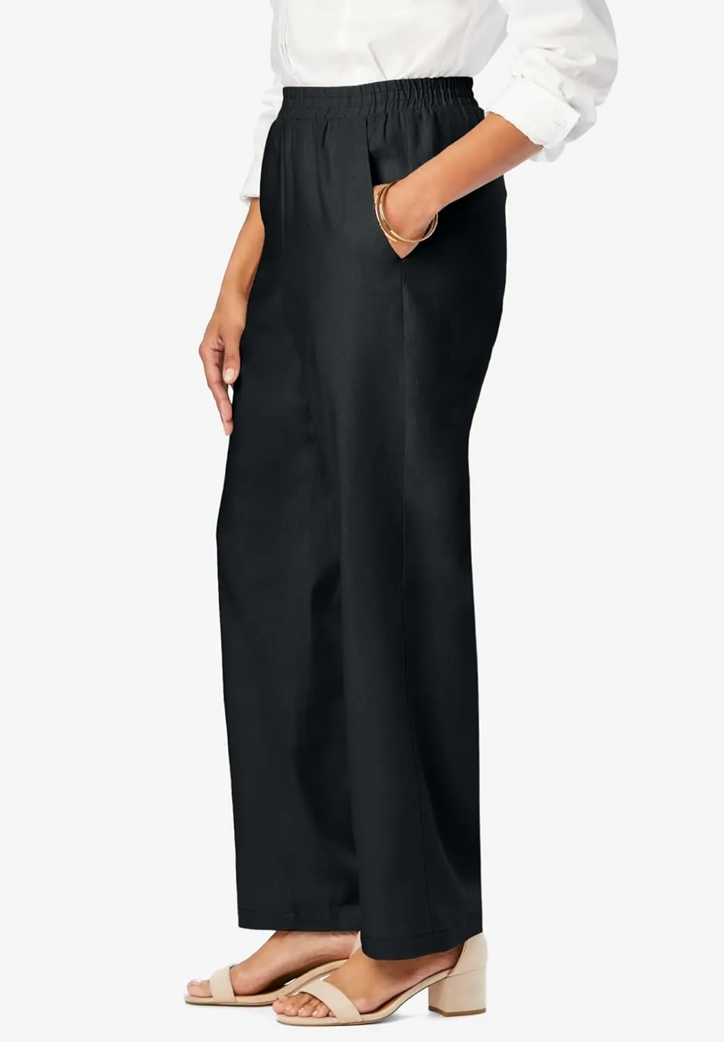 Jessica London Women's Plus Size Lightweight Linen-Blend Straight-Leg Pants