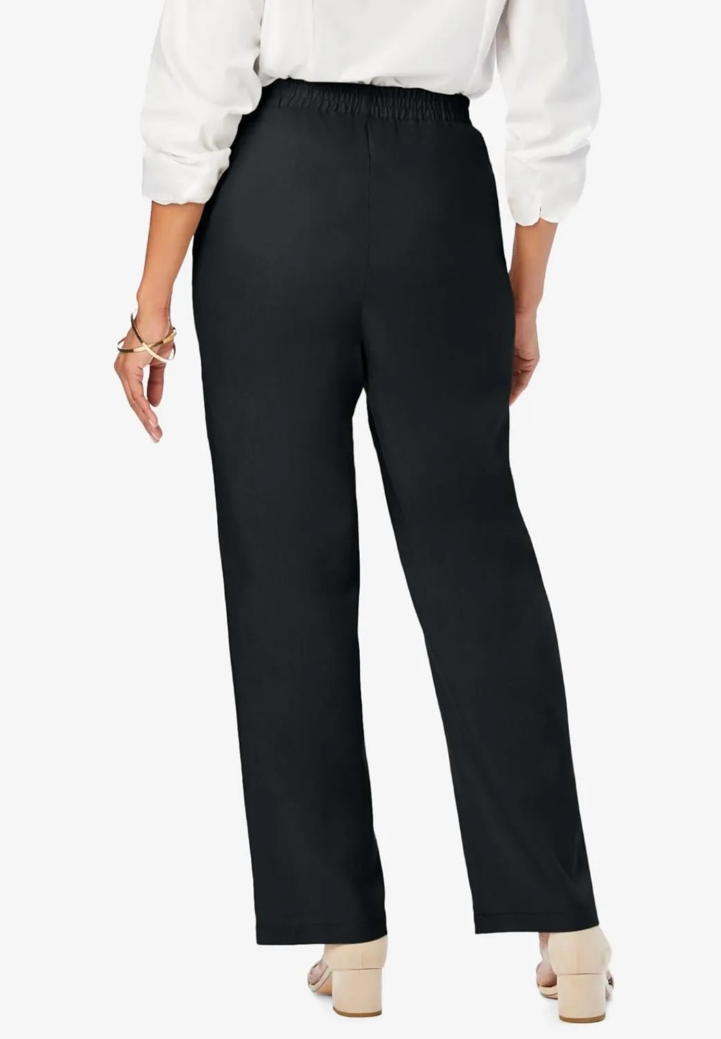 Jessica London Women's Plus Size Lightweight Linen-Blend Straight-Leg Pants
