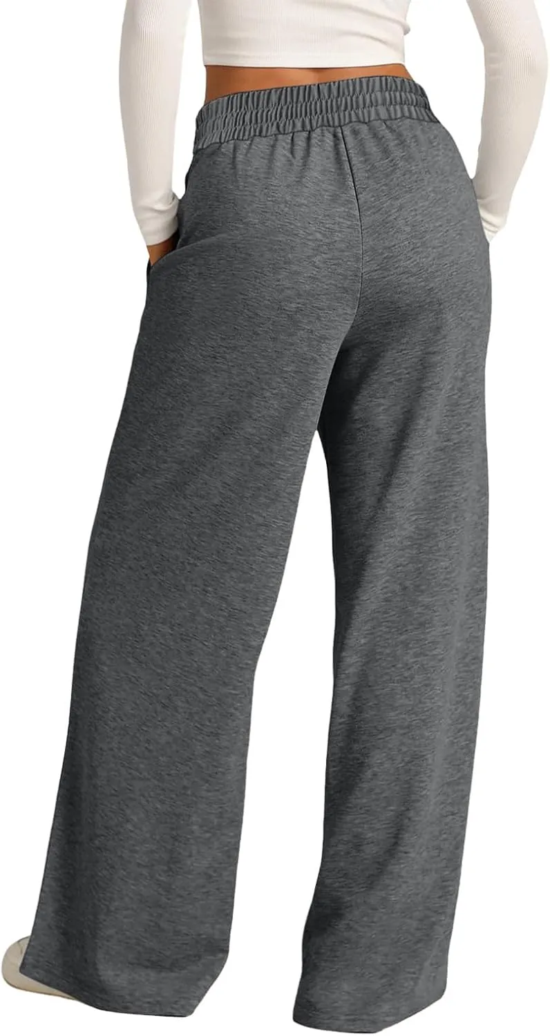 JiXiang Spring Pants for Women 2025 Casual Sweatpants Women Baggy Wide Leg Drawstring Straight Leg High Waist Joggers Trouser