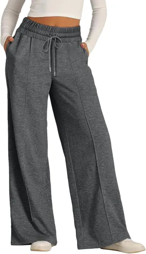 JiXiang Spring Pants for Women 2025 Casual Sweatpants Women Baggy Wide Leg Drawstring Straight Leg High Waist Joggers Trouser
