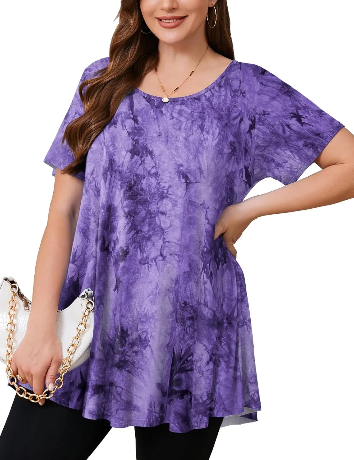 JollieLovin Women's Plus Size Tops Summer Tunic Short Sleeve Loose Fit T-Shirt to Wear with Leggings