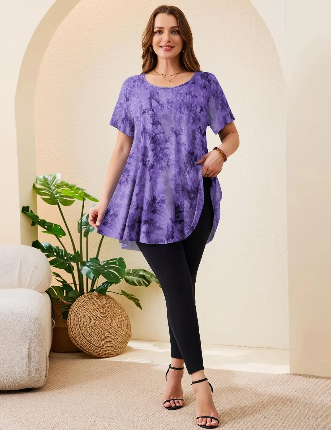 JollieLovin Women's Plus Size Tops Summer Tunic Short Sleeve Loose Fit T-Shirt to Wear with Leggings