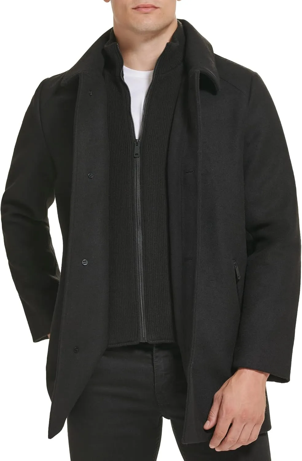Kenneth Cole Men's Double Breasted Bib Peacoat