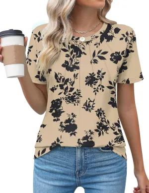 Kistore Womens Casual Crew Neck Short Sleeve Pleated Tops Blouses Fashion Clothes 2025