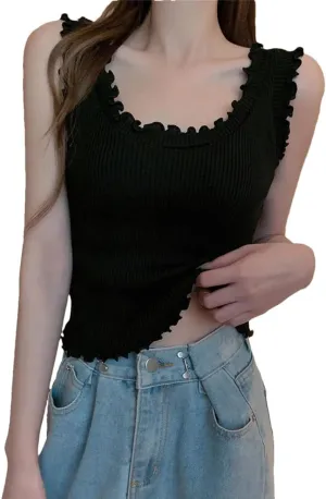 Knit Tank Tops for Women Women Crop Tops Sports Vest Sleeveless Knitted Camisole