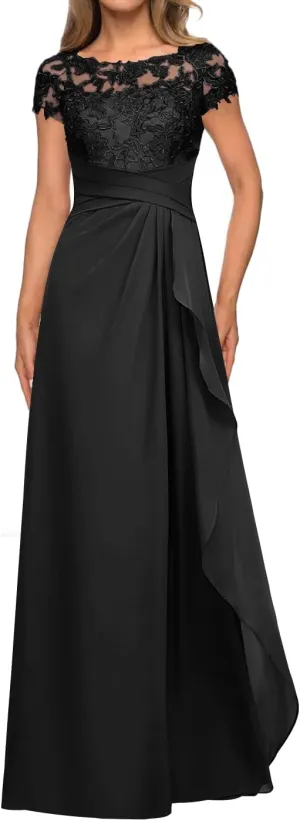 Lace Wedding Guest Dresses for Women Cap Sleeve Mother of The Bride Dresses Long Chiffon Formal Evening Gown