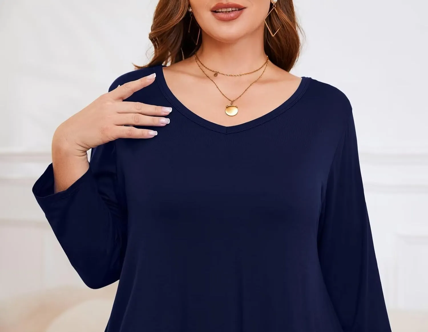 LARACE Tunics 3/4 Sleeve Plus Size Tops for Women V Neck Loose Fit Flowy Clothing for Leggings