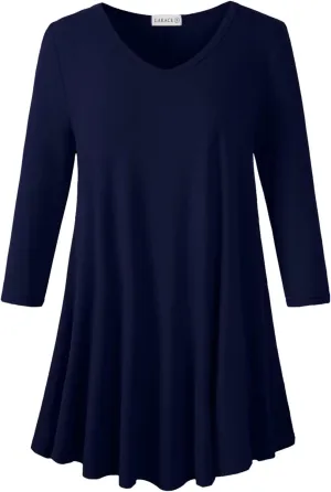 LARACE Tunics 3/4 Sleeve Plus Size Tops for Women V Neck Loose Fit Flowy Clothing for Leggings