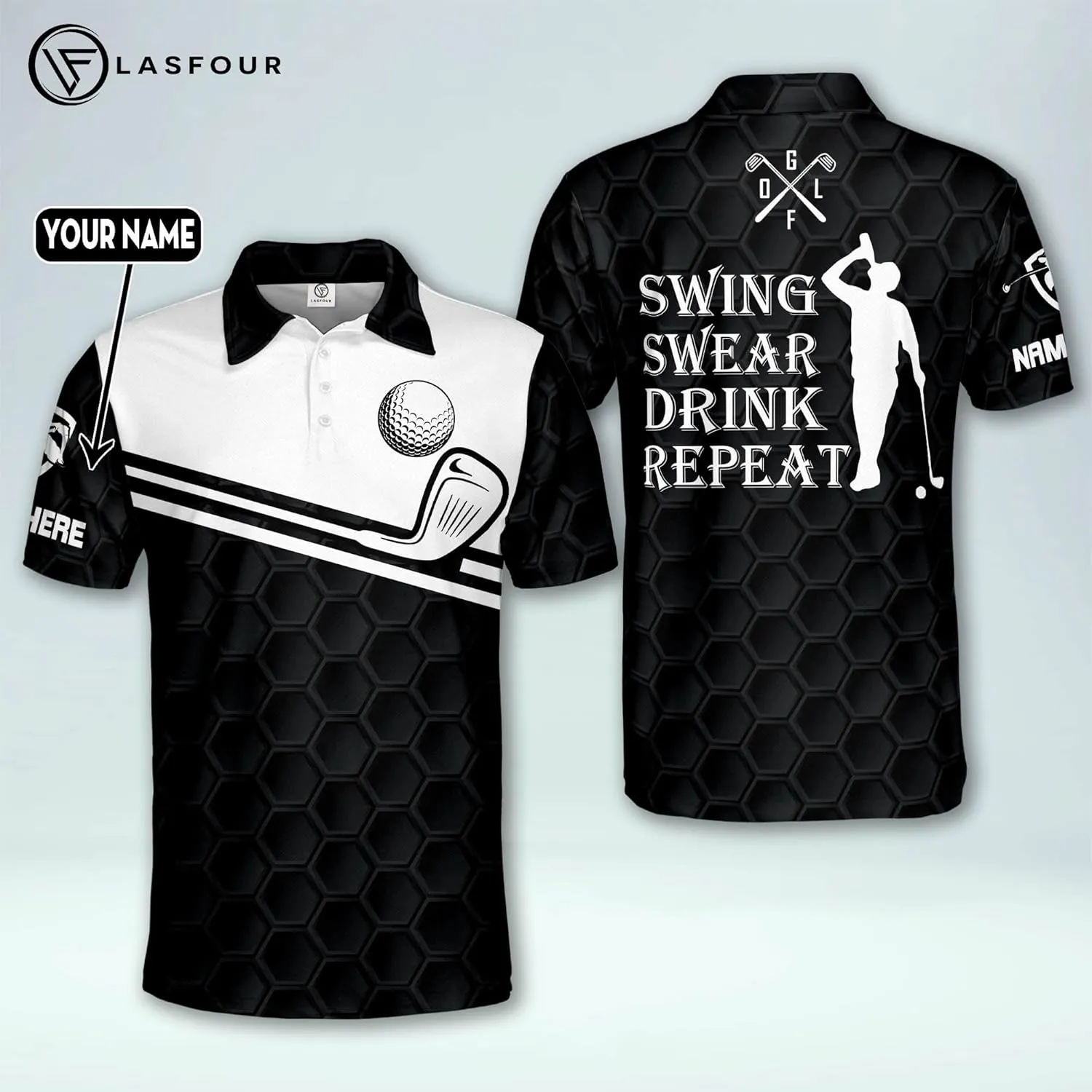 LASFOUR Funny Golf Polo Shirts for Men, Crazy Short Sleeve, Lightweight Golf Polo Shirts for Dad, Grandpa.