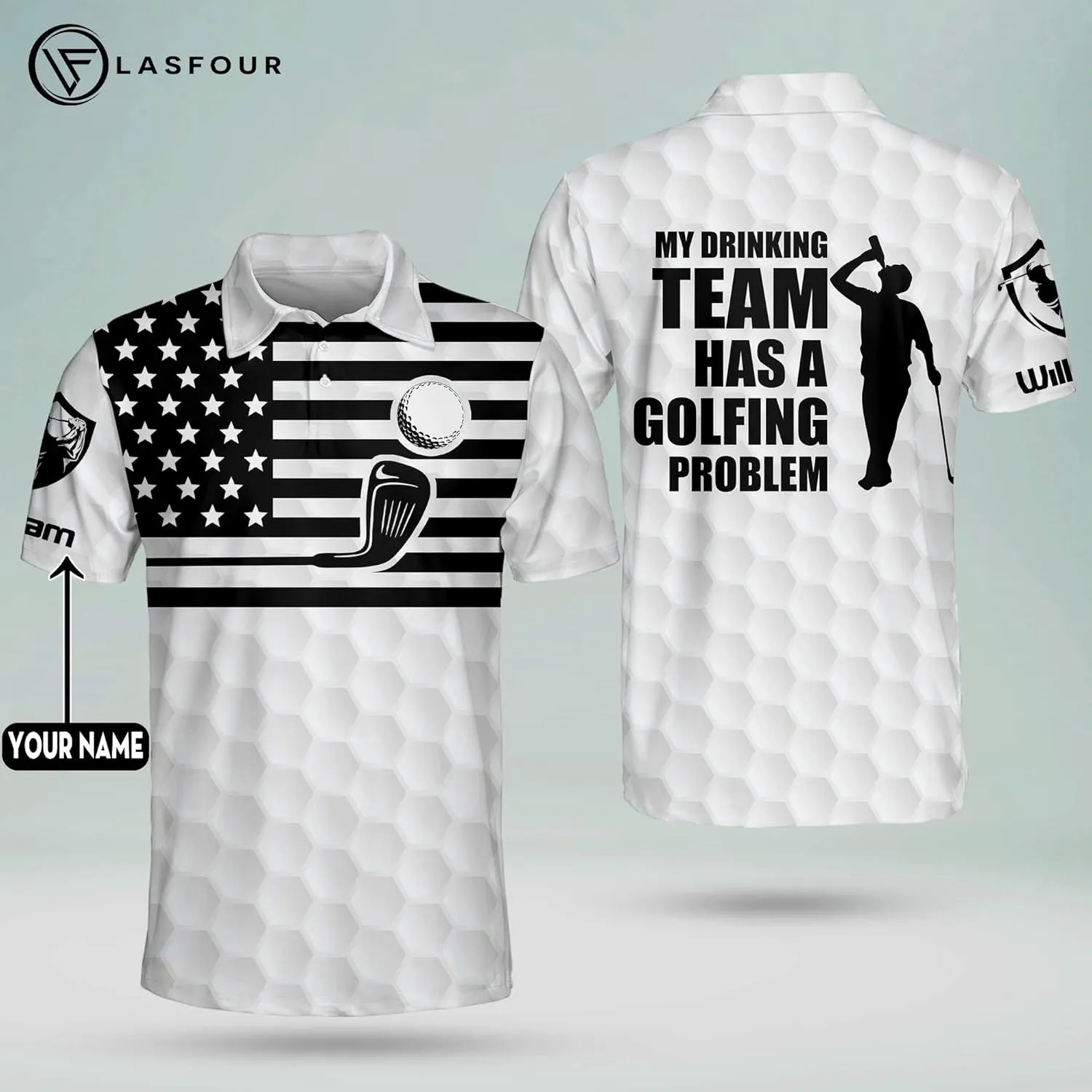LASFOUR Funny Golf Polo Shirts for Men, Crazy Short Sleeve, Lightweight Golf Polo Shirts for Dad, Grandpa.