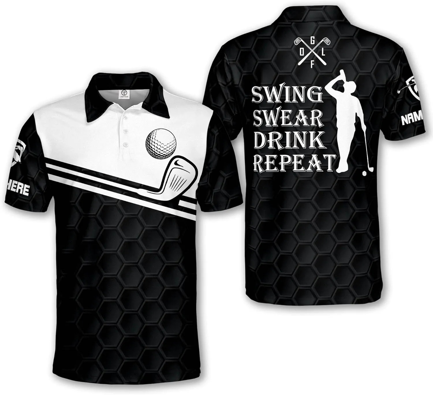 LASFOUR Funny Golf Polo Shirts for Men, Crazy Short Sleeve, Lightweight Golf Polo Shirts for Dad, Grandpa.