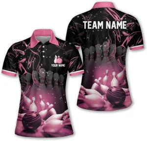 LASFOUR Personalized 3D Bowling Shirts for Women, Custom Quick-Dry Bowling Shirts Short Sleeve Polo for Girls