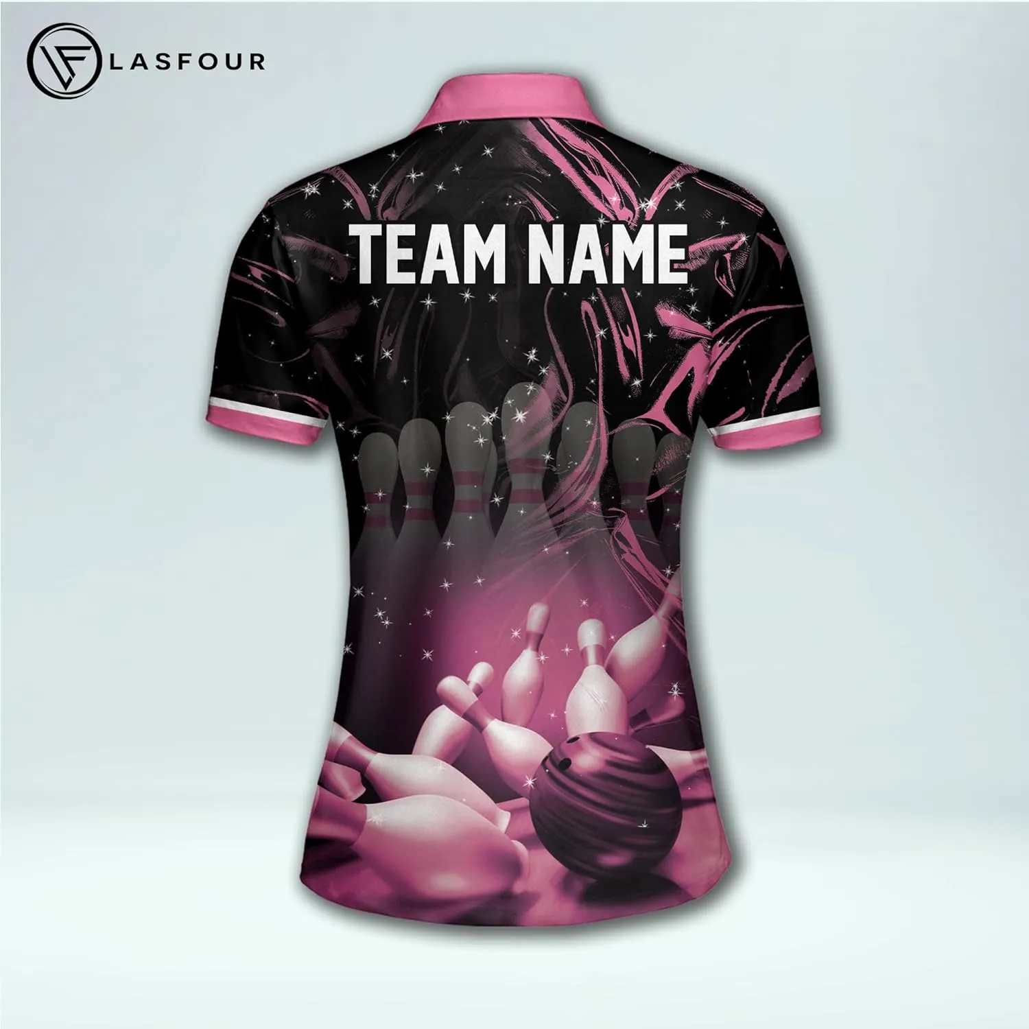 LASFOUR Personalized 3D Bowling Shirts for Women, Custom Quick-Dry Bowling Shirts Short Sleeve Polo for Girls