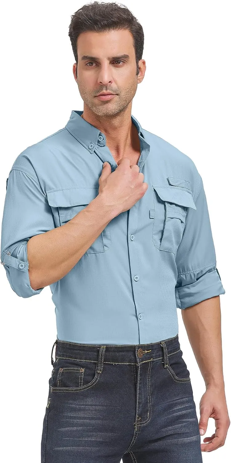 linlon Mens Safari Hiking Fishing Shirts Long Sleeve UV Protection UPF 50  Quick Dry Camping Travel Shirts