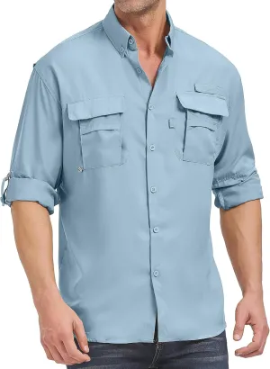 linlon Mens Safari Hiking Fishing Shirts Long Sleeve UV Protection UPF 50  Quick Dry Camping Travel Shirts