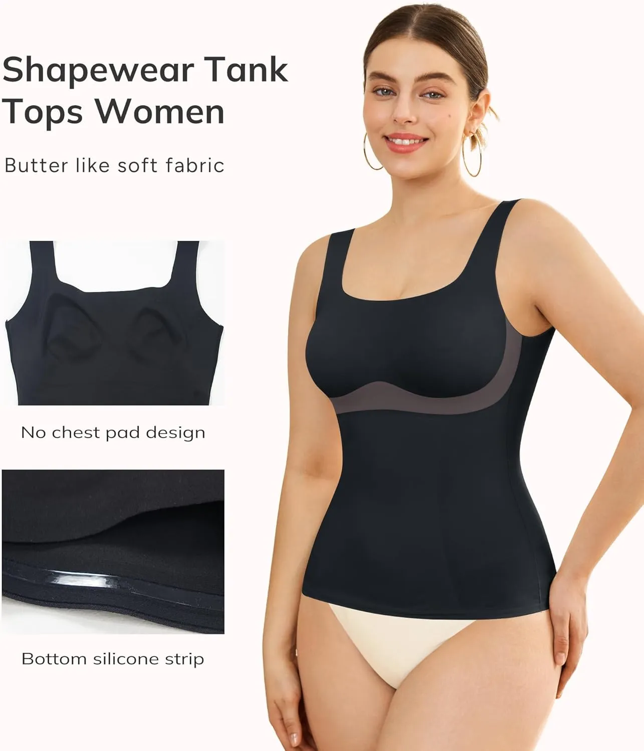 LODAY Compression Tank Tops for Women Shapewear Tummy Control Square Neck Camisole Cami Tops