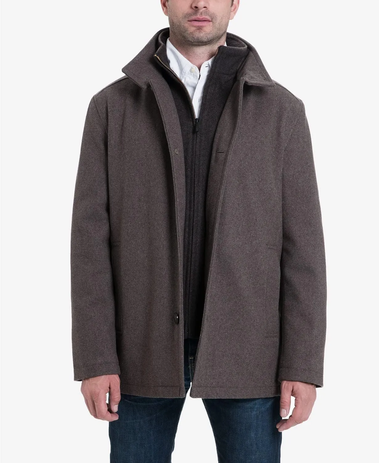 LONDON FOG Men's Wool Blend Car Coat with Bib