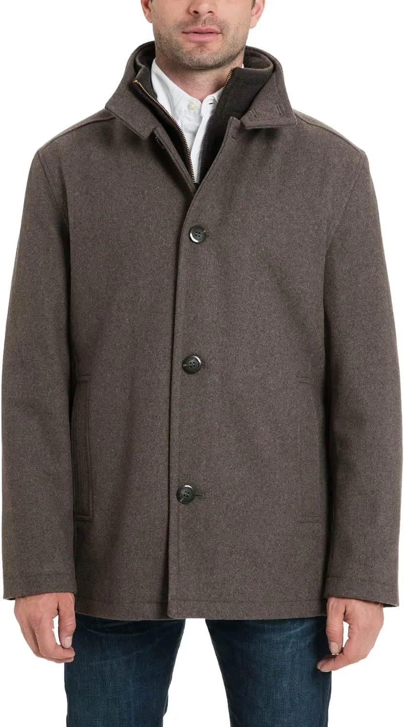 LONDON FOG Men's Wool Blend Car Coat with Bib