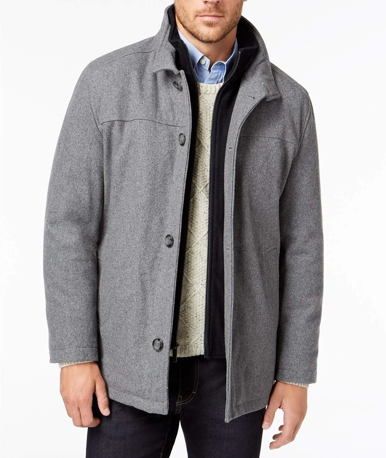 LONDON FOG Men's Wool Blend Car Coat with Bib