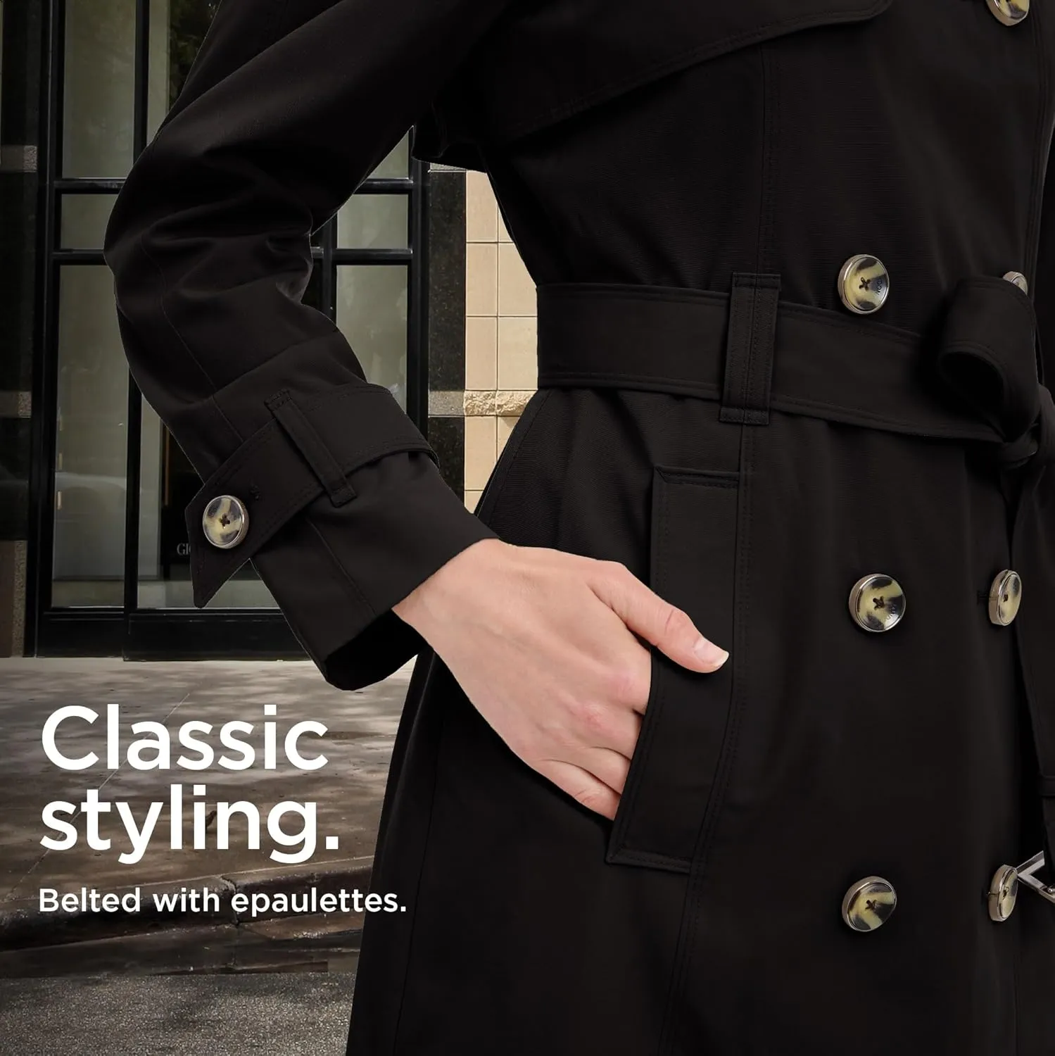 London Fog Women's 3/4 Length Double-Breasted Trench Coat with Belt