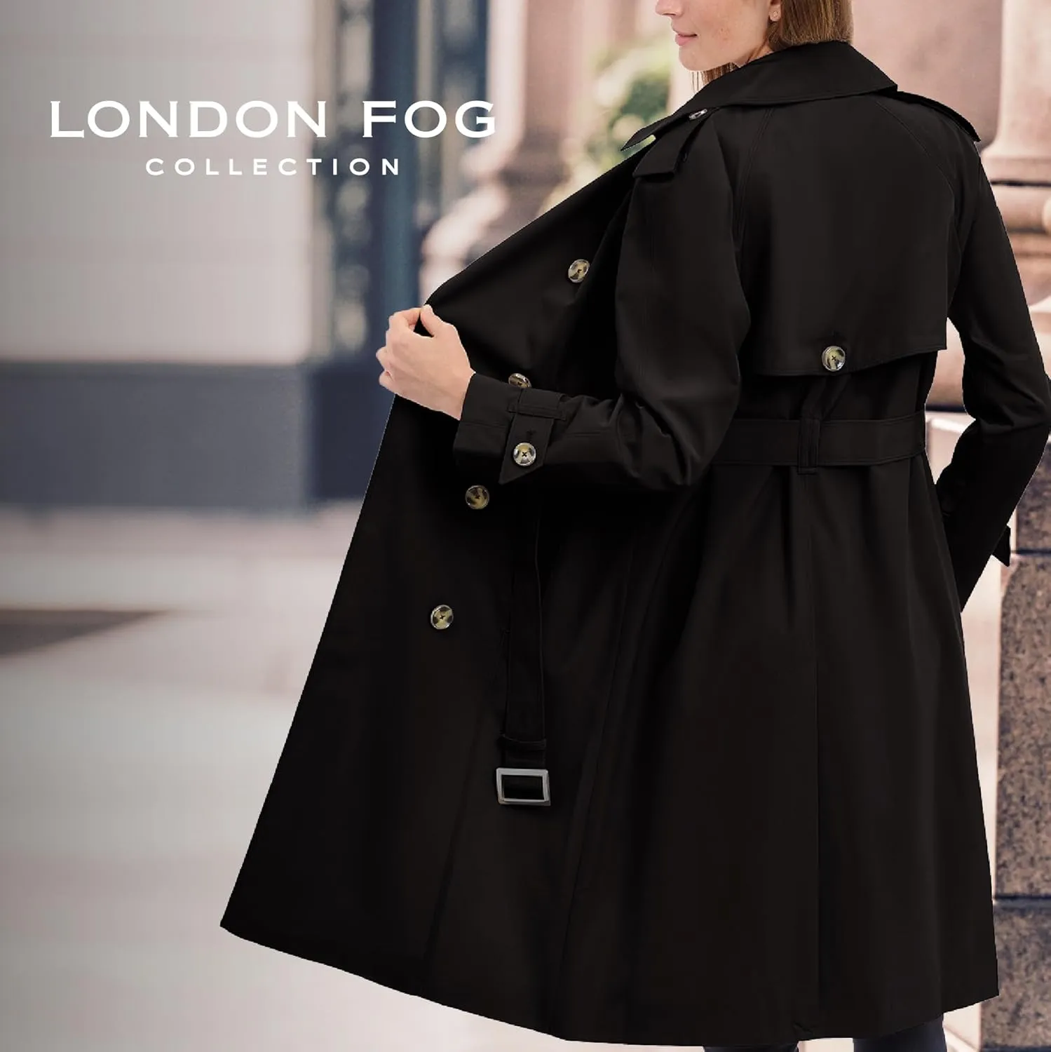 London Fog Women's 3/4 Length Double-Breasted Trench Coat with Belt