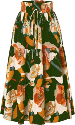 Long Summer Skirts Maxi Spring Flowy Boho Comfy Tiered Western Pleated Maxi Skirts for Women